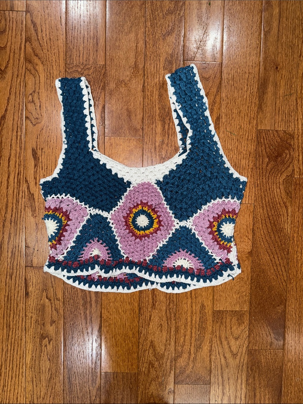 Handmade Crochet Tank Top - Teal & purple/Pink Pattern